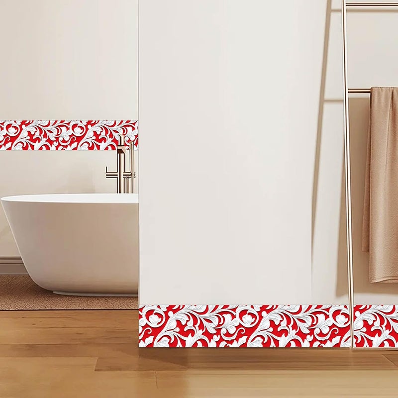 IVN Wallpaper Border Baroque Red Floral Embossed Pattern Design 4x196 Inch Peel and Stick Wallpaper Border for Mirror Frame Bathroom Laundry Room Pool Area Living Room Wall Decor - Image 2
